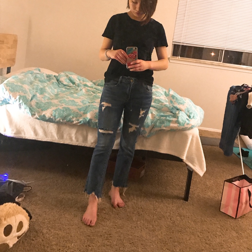 cropped distressed flare jeans never worn out